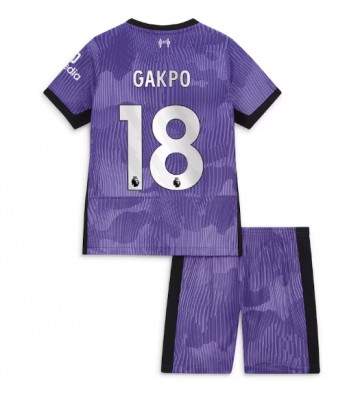 Lacne Dětský Futbalové dres Liverpool Cody Gakpo #18 2023-24 Krátky Rukáv - Tretina (+ trenírky)